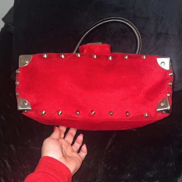 Vintage Lux de Ville Red velvet like Studded Weekender - Picture 14 of 17